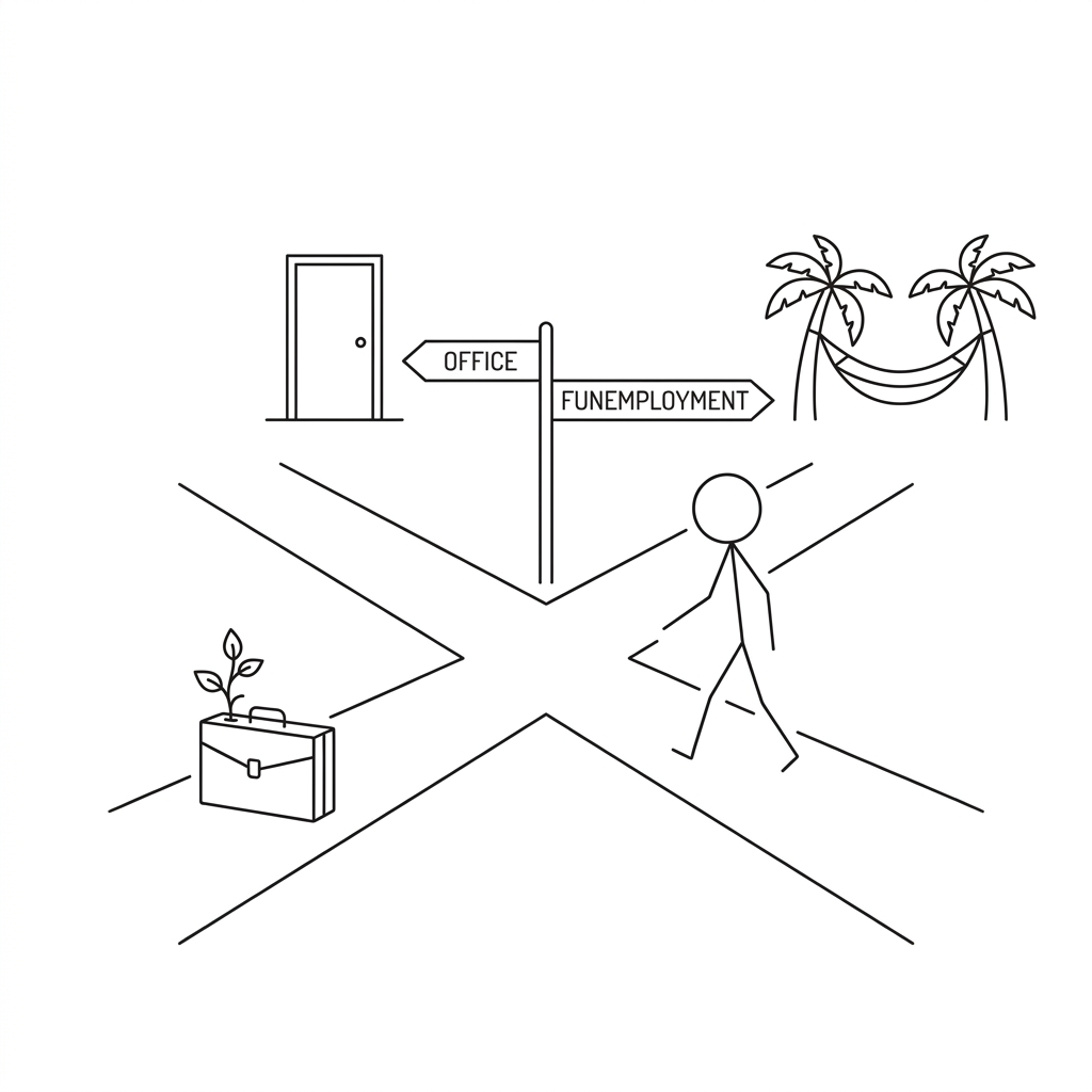 A crossroads between the office and funemployment.