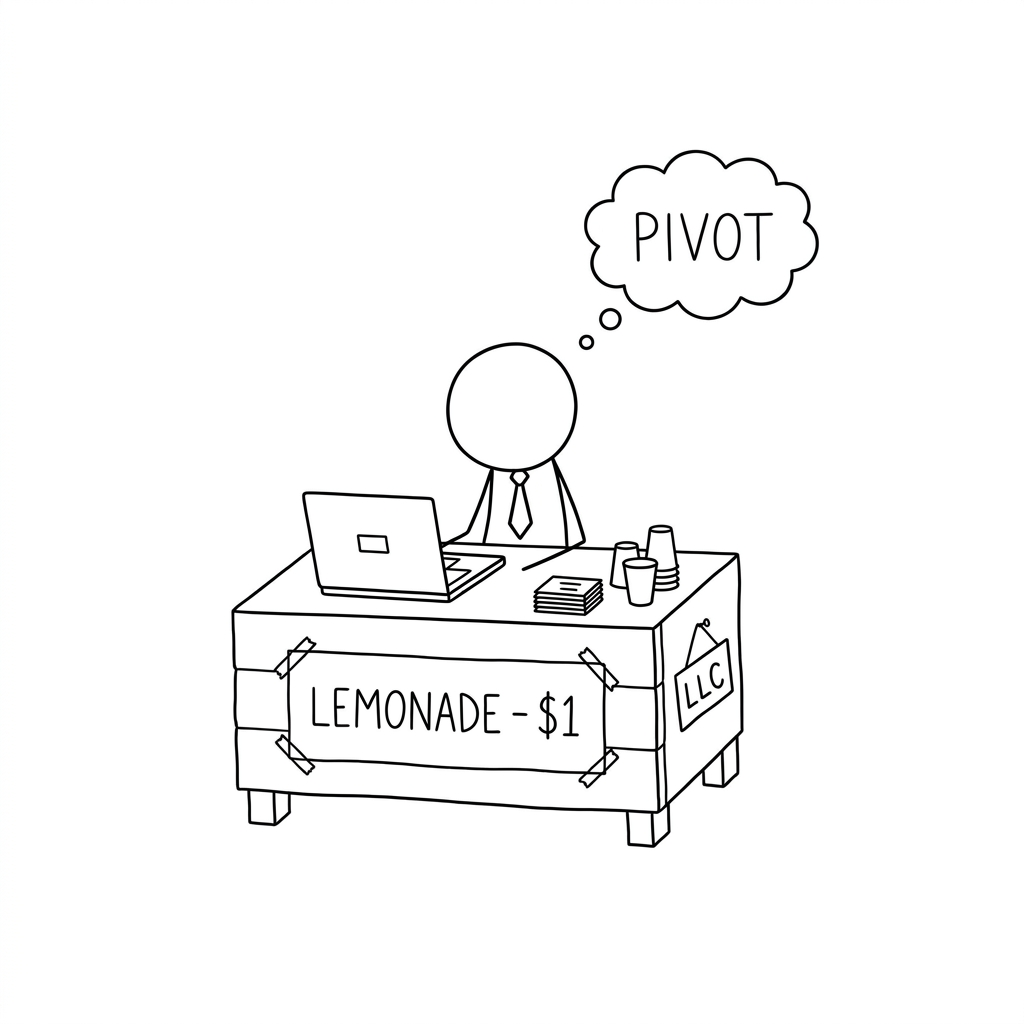 A founder pivoting into a lemonade stand startup.